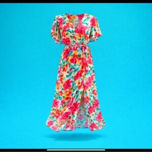 Vici Vibrant Floral Maxi Dress - Pink, Red, Green